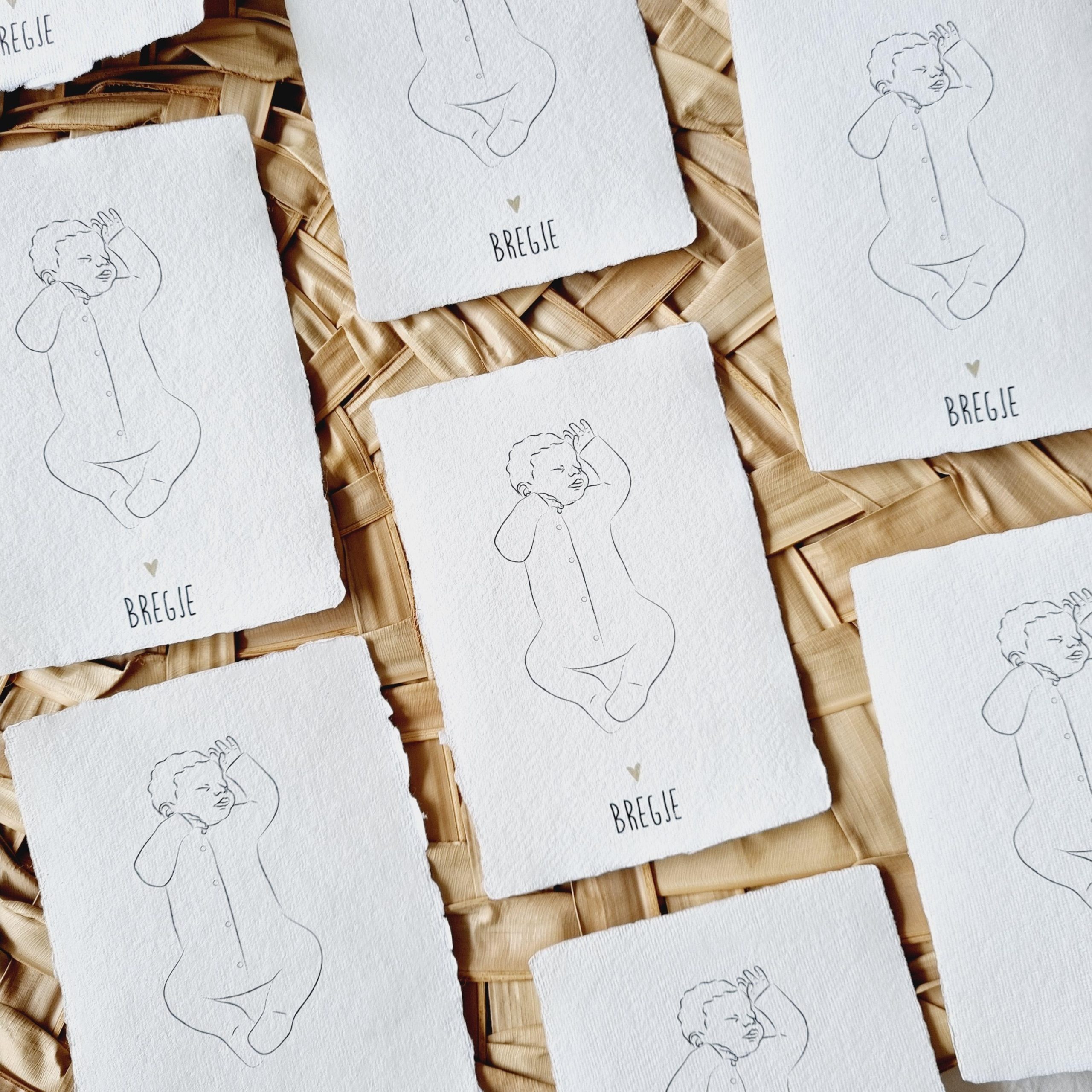 Geboortekaartje handgeschept papier